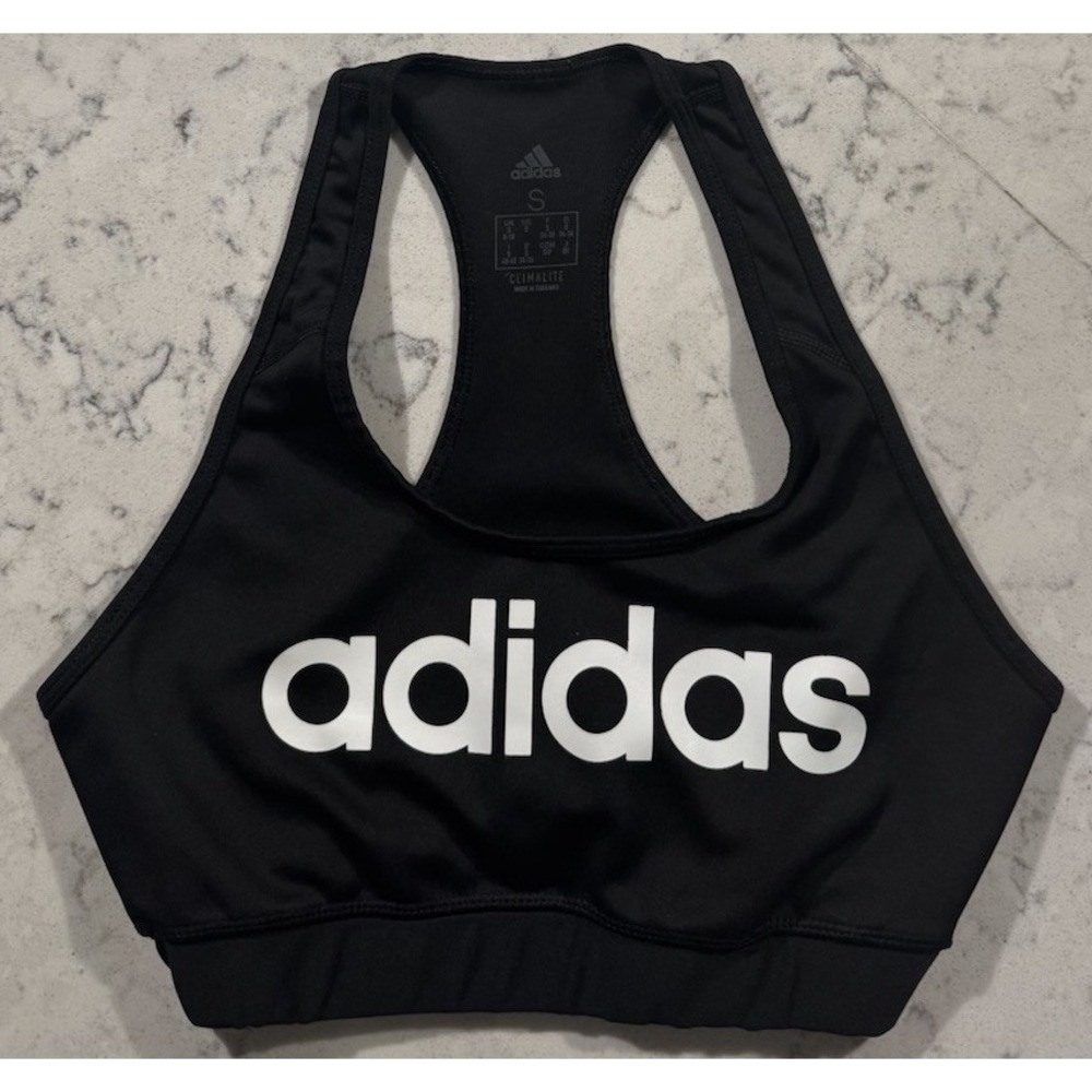 Adidas Sports Bra Womens Small Black Climalite Racerback Logo Athletic Pullover